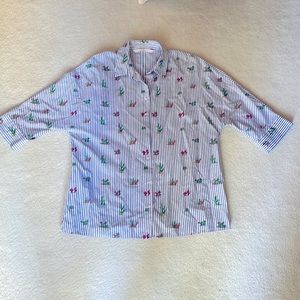 Zara Trafaluc Collection women blue striped oversized button up pocket slit Sm